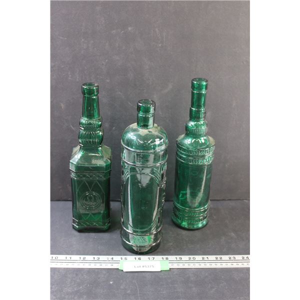 (3) Dark Green Glass Bottles