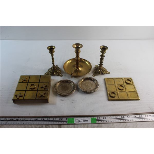 (3) Decorative Candle Holders, (6) Decorative Miniature Plates and Assorted Decorations