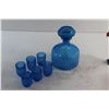 Image 3 : Blue Glass Vintage Decanter Set, Jewelry Stand and Jewelry Box