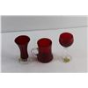 Image 3 : (2) Candle Holders, Glass Candy Dish, Avon Solid Perfume, Assorted Lipsticks and Assorted Glassware