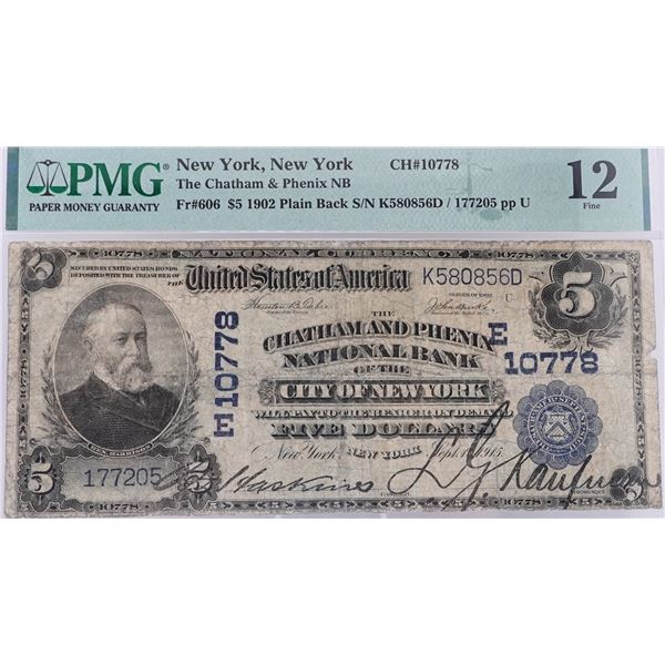 1902 New York, New York $5 Grade 12.
