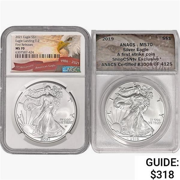 2019 & 2021 Silver Eagle NGC,ANACS MS70