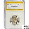 Image 1 : 1913-D Buffalo Nickel PGA MS64+ Type 2