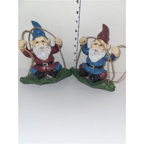 Lot of 2 Decorative Swinging Elves - Garden Home Decor