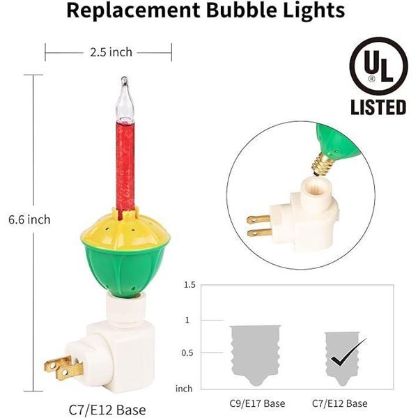 3 Pack Bubble Night Light with Classic Swivel Plug, Vintage Christmas Lights, Old Fashion Christmas 