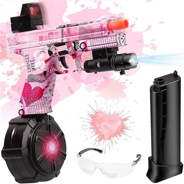 JM-X2 Gel Ball Blaster Pistol with Drum, Manual & Automatic Dual Mode, Linked Shooting Effect, Ages 