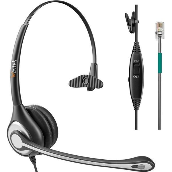 Wantek Corded Telephone Headset Mono w/Noise Canceling Mic for ShoreTel Plantronics Polycom Toshiba 