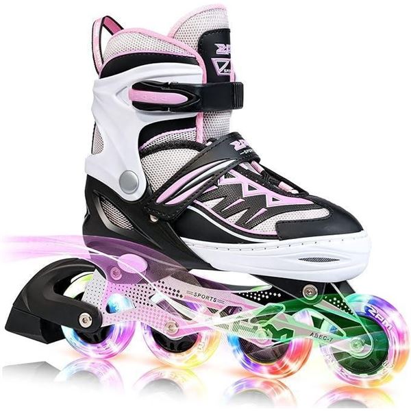 2PM SPORTS Cytia Pink Girls Adjustable Illuminating Inline Skates with Light up Wheels, Fun Flashing