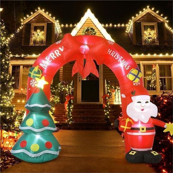 Allnice 8ft Christmas Inflatable Arch Outdoor Decorations, Giant Self Blow Up Christmas Santa Archwa