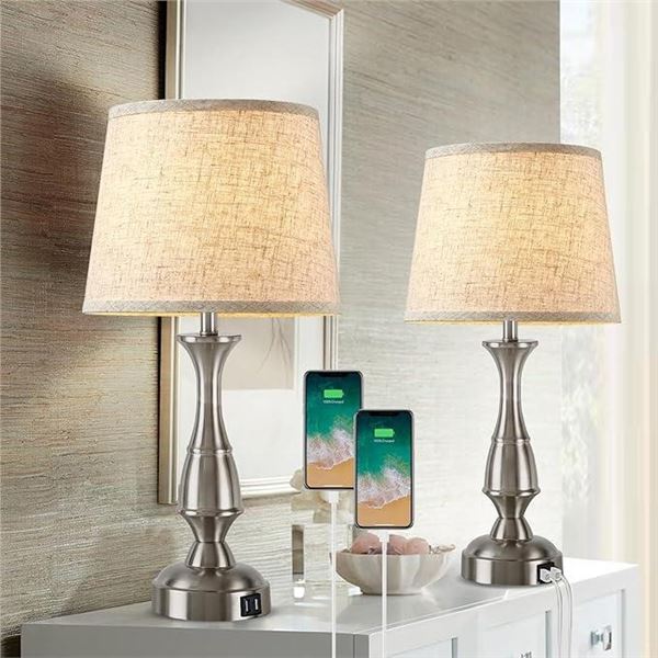 GyroVu Bedside Table Lamp, Set of 2 Touch Control Desk Lamp, 3 Way Dimmable Bedroom Lamps with USB C