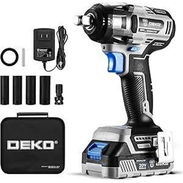 DEKOPRO 20V Cordless Impact Wrench with Brushless Motor, 3 Speed Modes, Self-Stop Function, LED Ligh