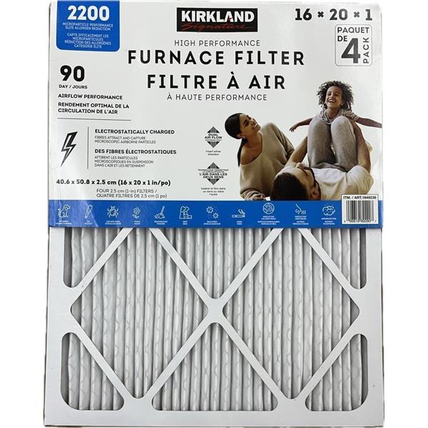 Kirkland Signature 16X20X1 Air Filter (4-Pack) Electrostatic Pleated Air Conditioner HVAC AC Furnace