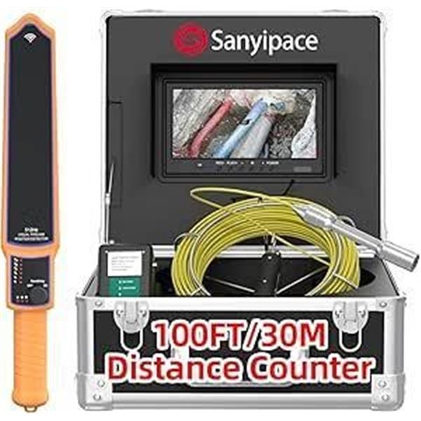 Sanyipace Scope Camera with Locator 100FT/30M, Underground Pipe Locator, Distance Counter, 9" LCD Mo
