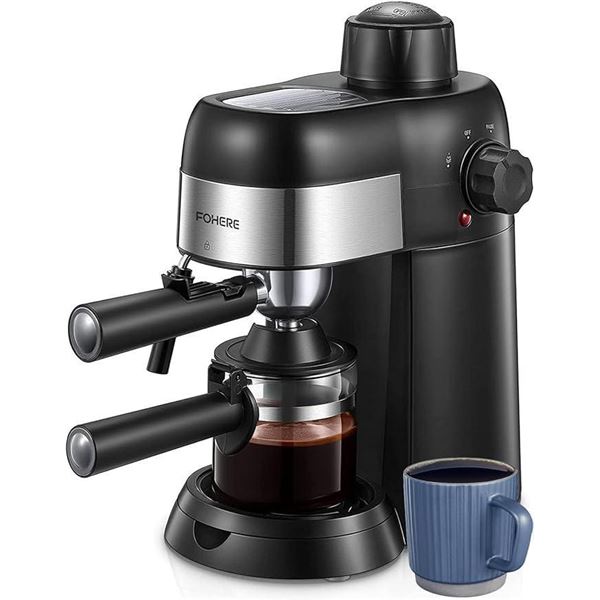 FOHERE Espresso Machine, 3.5 Bar 4 Cup Steam Espresso Machine, Espresso and Cappuccino Maker with Mi