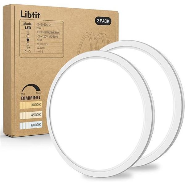 2PACK LED Flush Mount Ceiling Light Fixture, 3200LM 12 Inch 28W Dimmable 3000K-4500K-6000K 3 Color T