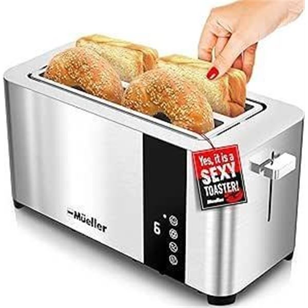Mueller UltraToast Full Stainless Steel Toaster 4 Slice, Long Extra-Wide Slots with Removable Tray, 