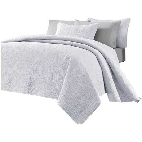 Chezmoi Collection 3 Piece 118 by 106" Austin Oversized Bedspread Coverlet Set, King, White