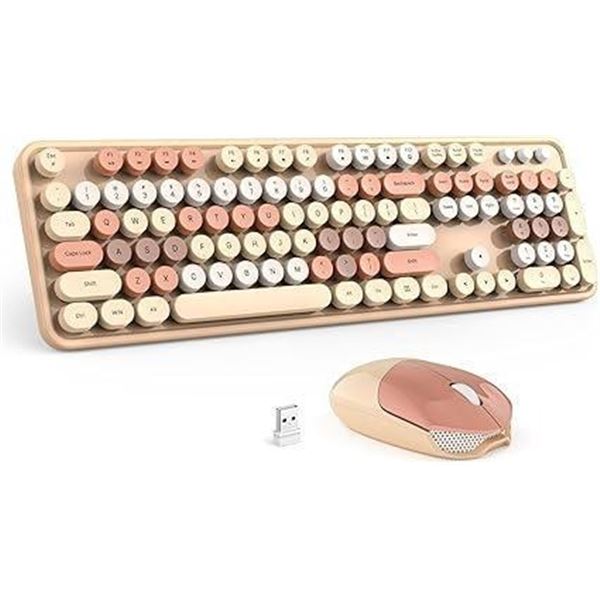 Wireless Keyboard and Mouse Combo - GEEZER Coffee Full-Sized Colorful Keyboard 104 Keys - USB 2.4 G 