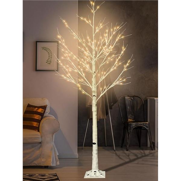 6FT Lighted Birch Tree with 160 LEDs Warm White Lights, 8 Flash Modes Faux Tree for Indoor Outdoor S