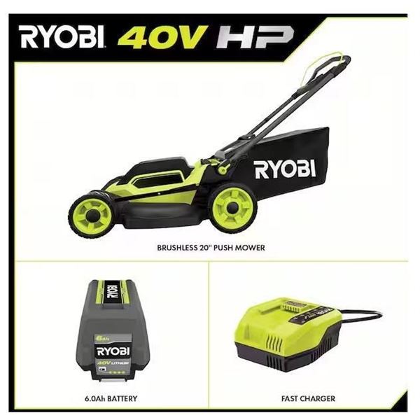 Ryobi 40V HP Brushless 20 in. Cordless Battery Walk Behind Push Mower with 6.0 Ah Battery and Charge