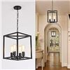 Image 1 : Qcyuui 4-Light Lantern Chandeliers Industrial Metal Adjustable Height Foyer Pendant Lamp, Rustic Bla