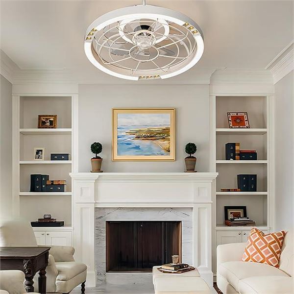 FCTWAKS Ceiling Fan with Lights and Remote, 19" Dimmable Led, 3 Color 6 Wind Speeds, Reversible DC M