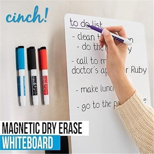 Cinch! Magnetic Dry Erase White Board For Kitchen Fridge with Stain Resistant Technology  - Includes