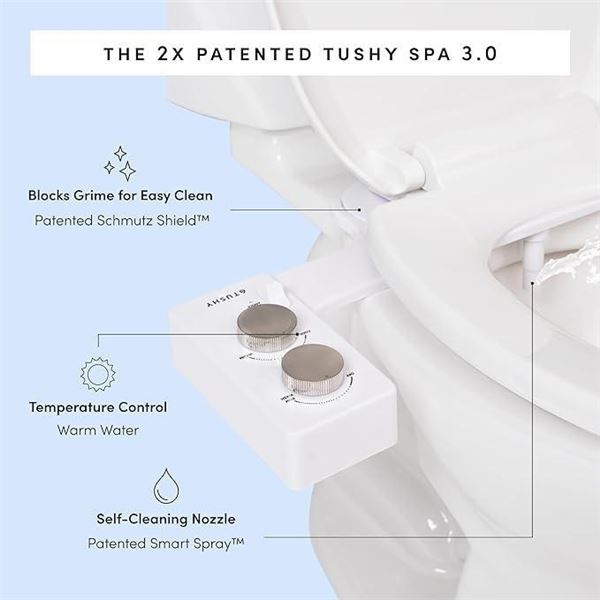 TUSHY 3.0 Spa Bidet Attachment. Cool to Warm Water Temperature Control, Self Cleaning Fresh Water Sp
