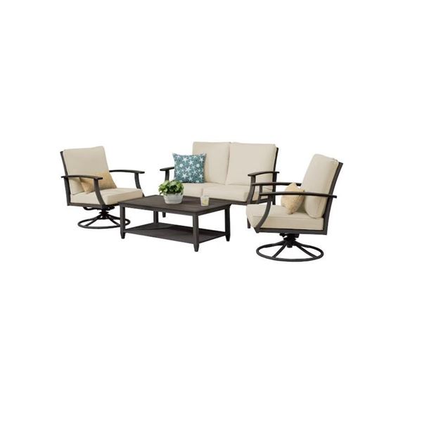 Hampton Bay Marina Point 4-Piece Brown Steel Outdoor Patio Conversation Seating Set with CushionGuar