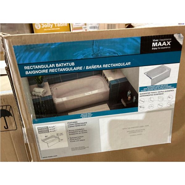 Maax  60-inch L x 30-inch W x 16-inch H Acrylic rectangular Bathtub with Certified Anti-Slip Floor &