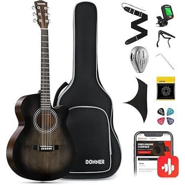Donner 40 Inch Beginner Acoustic Guitar Cutaway Acustica Guitarra Bundle Kit with Pickup Free Online