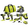 Image 1 : RYOBI ONE+ PCL1600K2 18V Cordless 6-Tool Combo Kit with 1.5 Ah Battery, 4.0 Ah Battery, and Charger