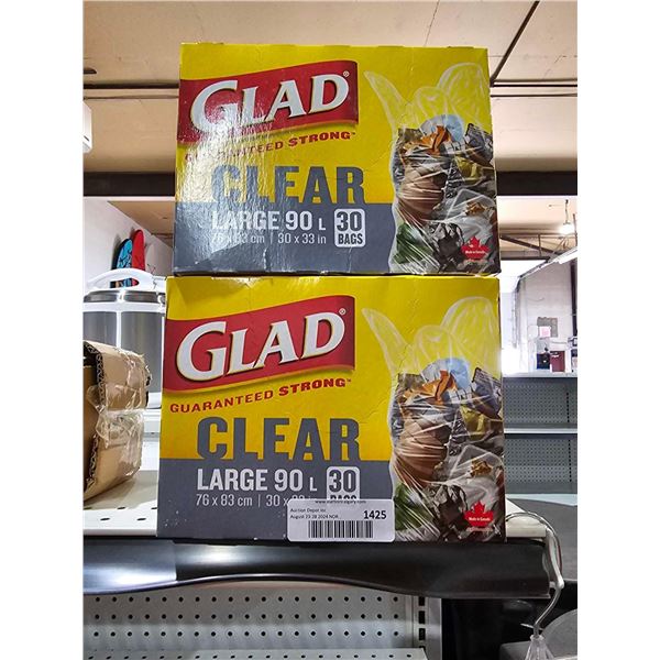 Glad Clear Garbage Bags - Large 90 Litres - 30 Trash Bags - Lot of 2x30 count