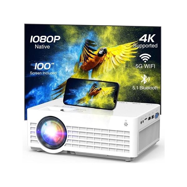 Eokeiy Native 1080P Projector with 5G WiFi and Bluetooth 5.1, Mini Projector with 100'' Screen 4K