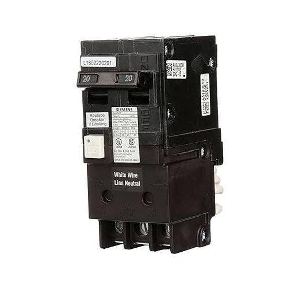 SIEMENS QF220A Ground Fault Circuit Interrupter, 20 Amp, 2 Pole, 120V, 10,000 Aic