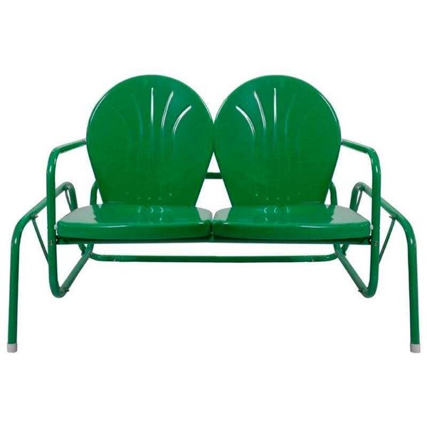 Northlight 2-Person Outdoor Retro Tulip Steel Double Glider Chair, Green