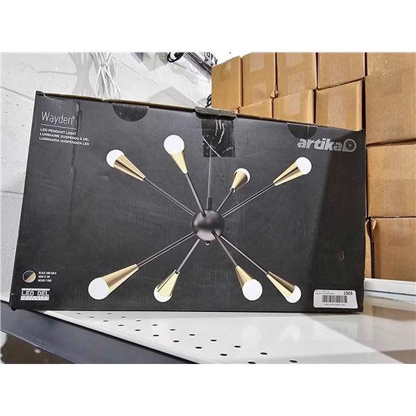 artika Wayden 21W LED Integrated Sputnik Pendant Light Fixture, Black and Gold Ideal for Dining Room