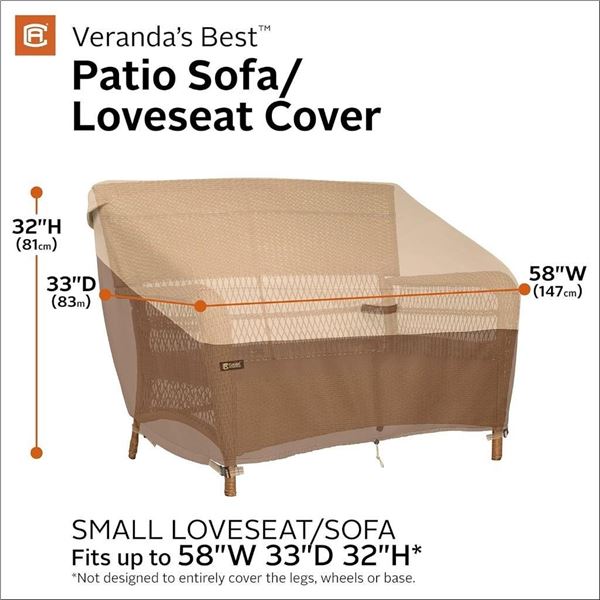 Classic Accessories Veranda's Best Waterproof Patio Sofa/Loveseat Cover, 58 x 32.5 x 31 Inch