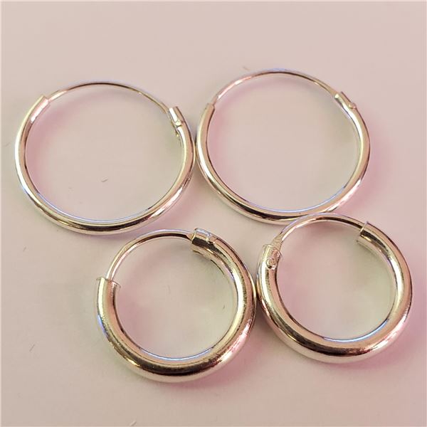JP974-200 SILVER PACK OF 2 PAIRS HOOP EARRINGS