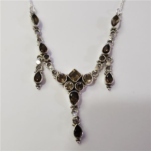 JP974-152 SILVER SMOKEY QUARTZ NECKLACE
