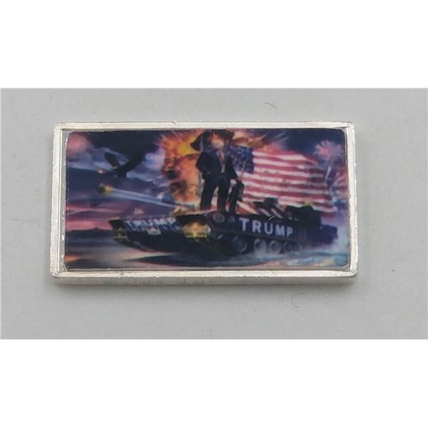 "DONALD TRUMP ON TANK" 1/10 OZ FINE SILVER BAR