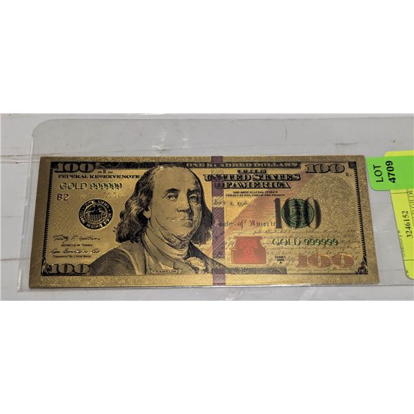 AMERICAN $100 GOLD GILDED COMMEMORATIVE BILL