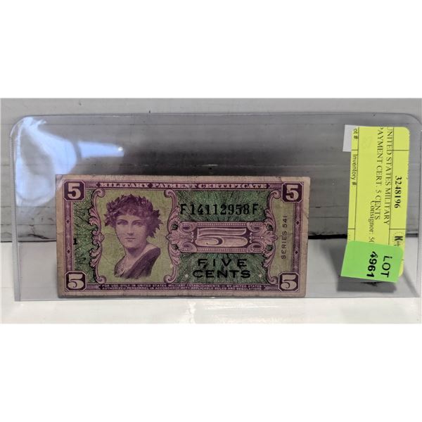 UNITED STATES MILITARY PAYMENT CERT. 5 CENTS