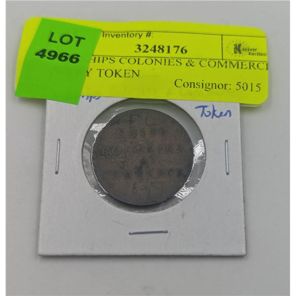 1835 SHIPS COLONIES & COMMERCE PENNY TOKEN
