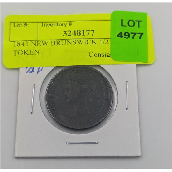 1843 NEW BRUNSWICK 1/2 PENNY TOKEN