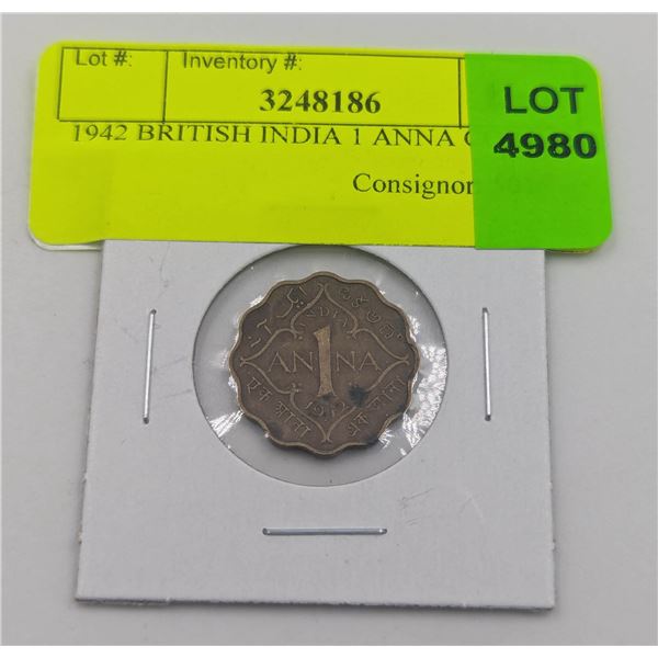 1942 BRITISH INDIA 1 ANNA COIN