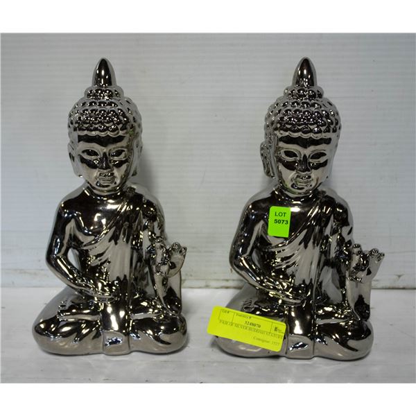 PAIR OF SILVER BUDDAH STATUES