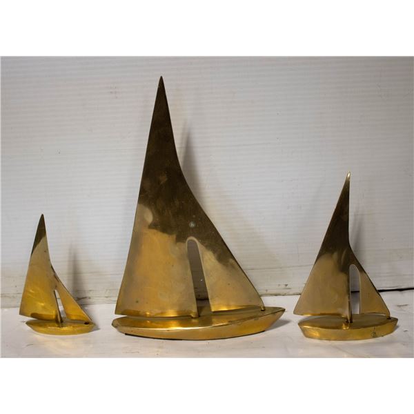 SET OF 3 BRASS SHIPS