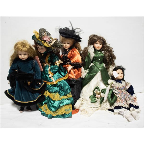 5 POCELAIN COLLECTOR DOLLS