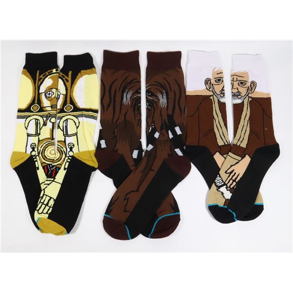 THREE NEW STAR WARS HEROES THEME ADULT SIZE SOCKS